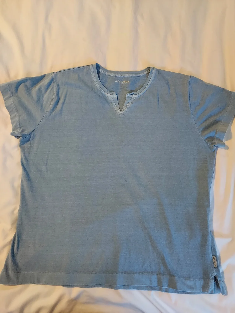 Woolrich Womens Light Blue Cotton Split Notch Neck Short Sleeve T-Shirt XL